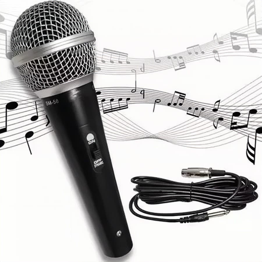 Microfone Profissional Com Cabo M-58 Sm58 5 Metros Fios Chave Liga Desliga Saída P10 Envio Imediato