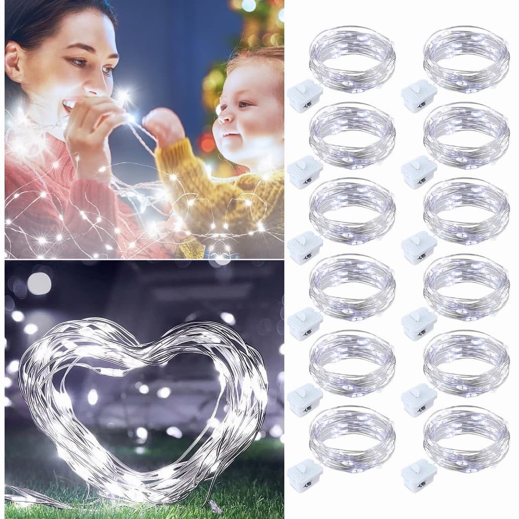 Kit 10 2m 20 Leds Fio Fada Cordão De Led Fixo Bateria Branco