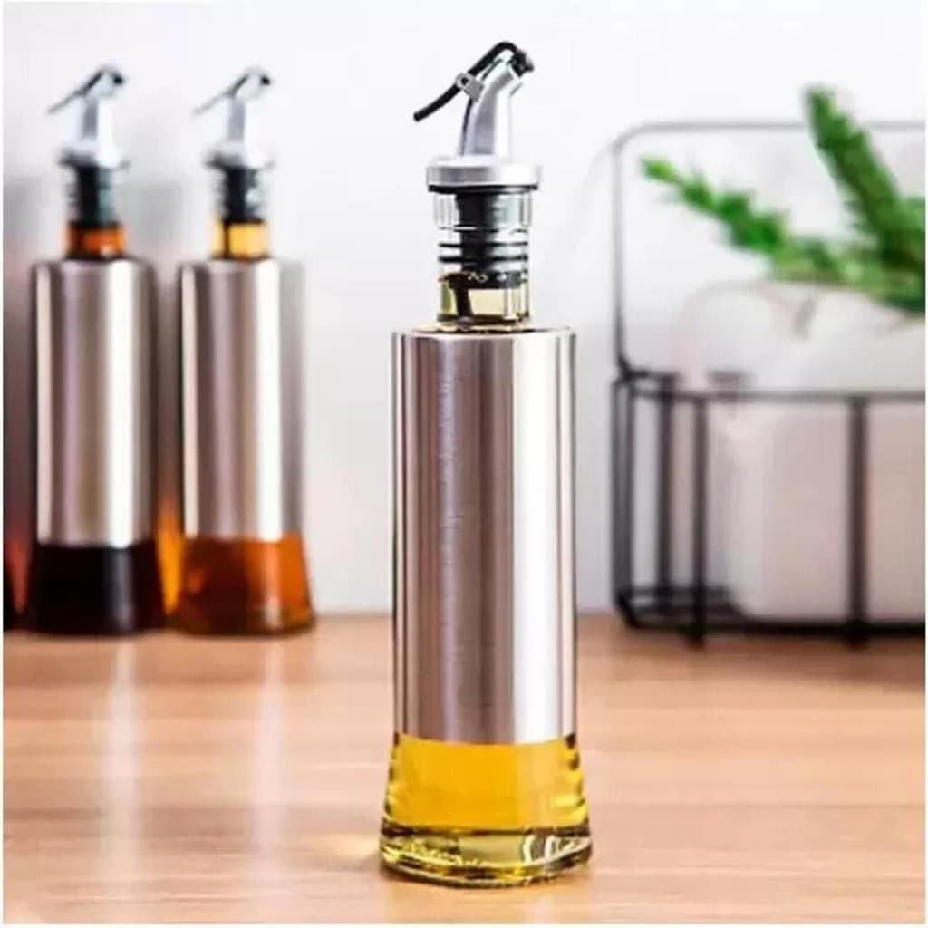 Galheteiros Porta Azeite de Vidro Aço Inox com Dosador 300ml Dispenser de Óleo e Vinagre Garrafa