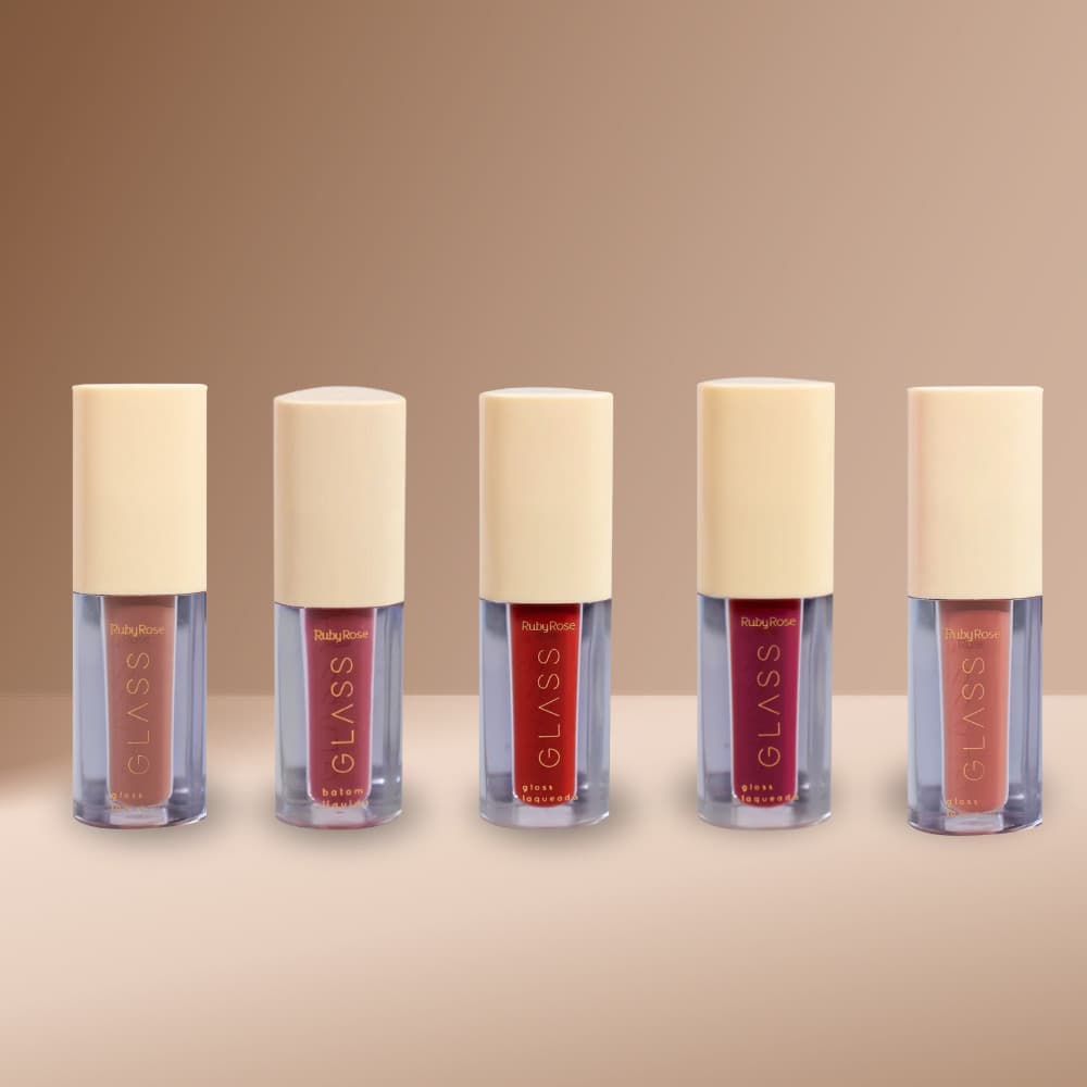 Gloss Laqueado Glass Ruby Rose Brilho Alta Cobertura Lábio Uniforme Aveludado Uniforme Hidratante Longa Duração Beleza