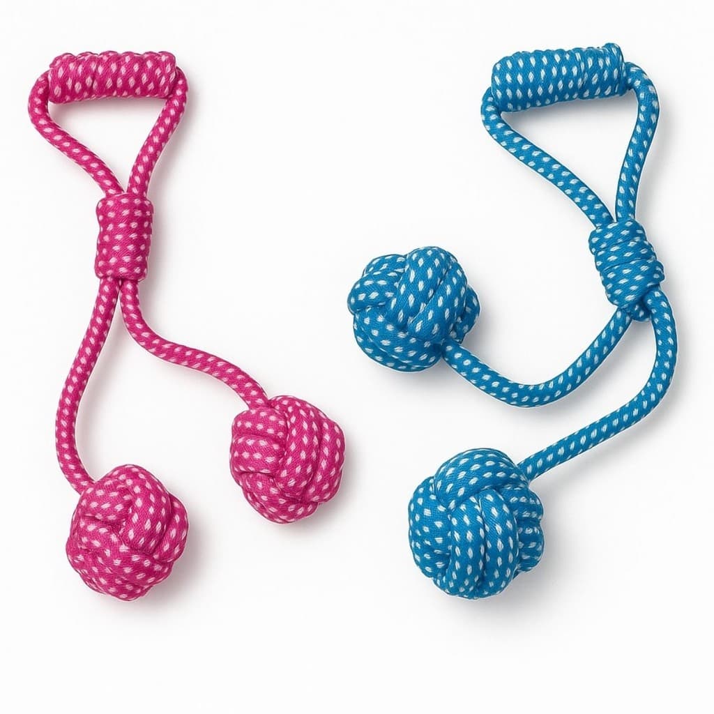 Brinquedo de Cachorro Mordedor Pet Corda 2 Bolas 2 Molas Puxador Resistente para Cães Interativo