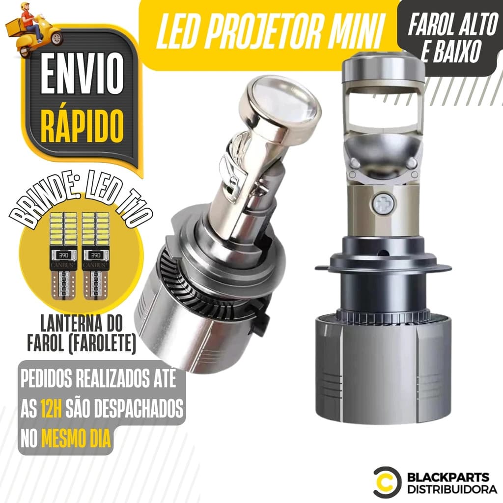 Kit Led H4 Mini Projetor Elíptico 6500k 36w Shock Light