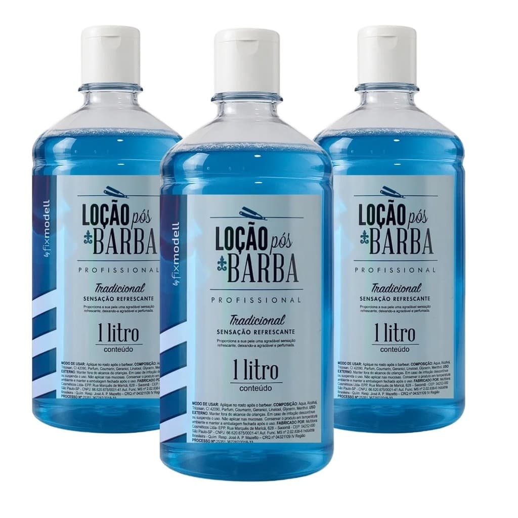 Loção Pós Barba Fixmodell 1l Lavanda Kit 3 Unidades Refrescante