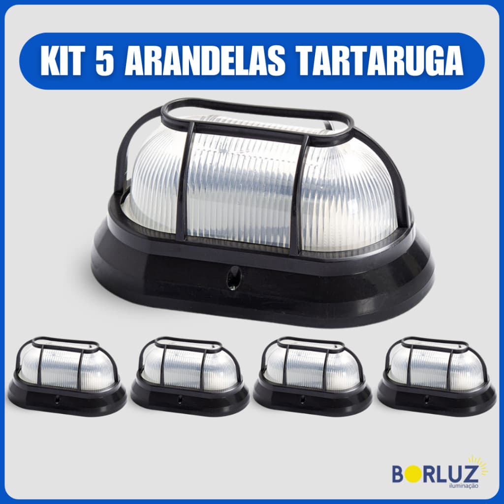 Kit 5 Luminárias de Parede Arandela Tartaruga Com Grade Bivolt E27 Área Externa e Interna 110v 220v