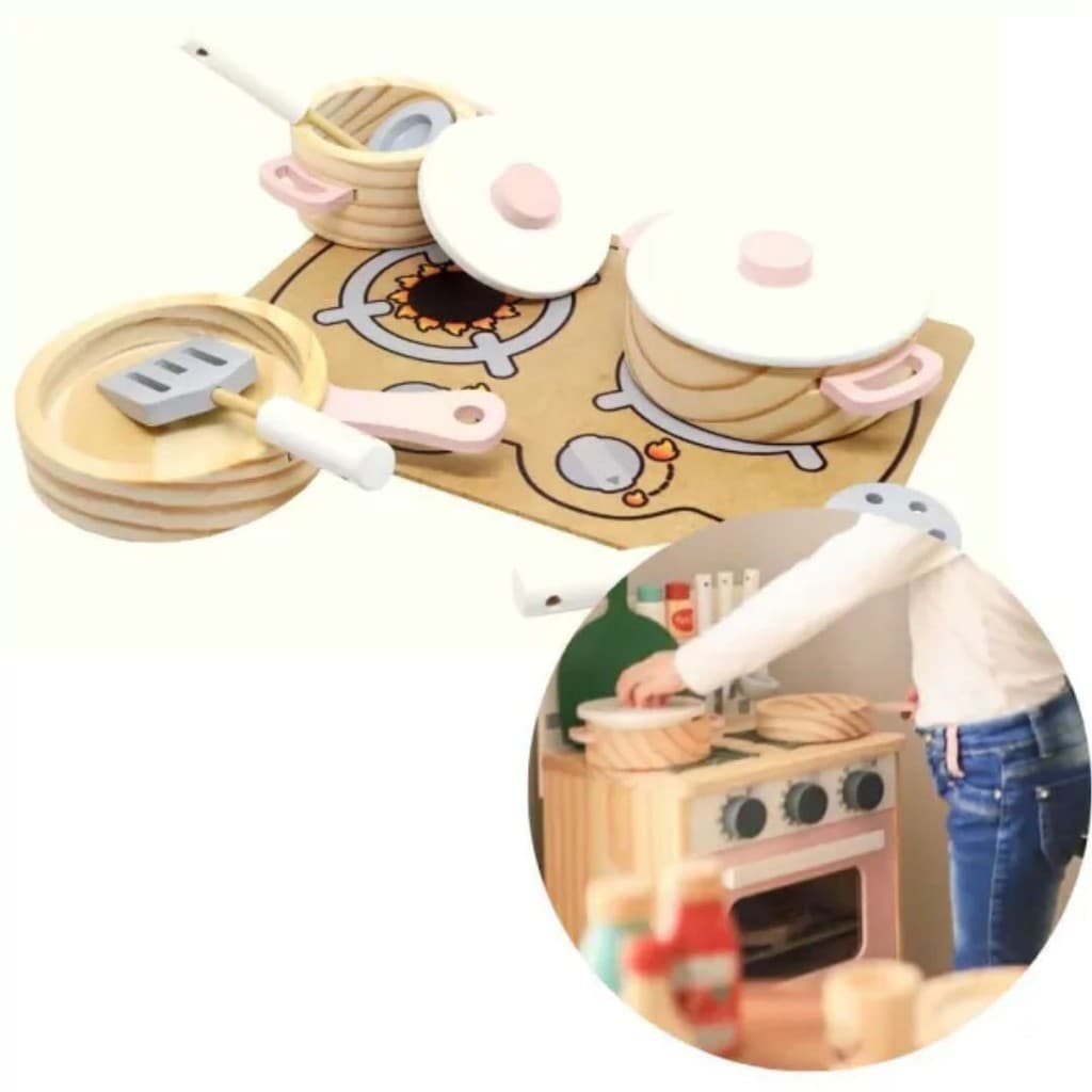 Jogo De Panelinhas Madeira E Utensilios Brinquedo Infantil Rosa