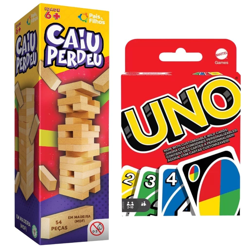 Jogo Uno Cartas Original Mattel Mais Caiu Perdeu Torre Equilibrio Kit Jogos Tabuleiro Brinquedo
