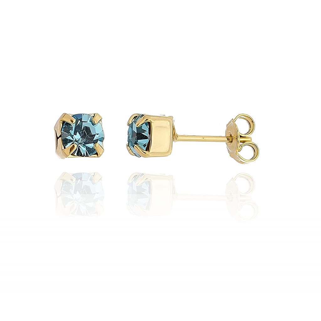 Brinco Infantil Banho de Ouro 4mm Strass Azul Antialérgico 2 à 5 anos - Tuttiamore