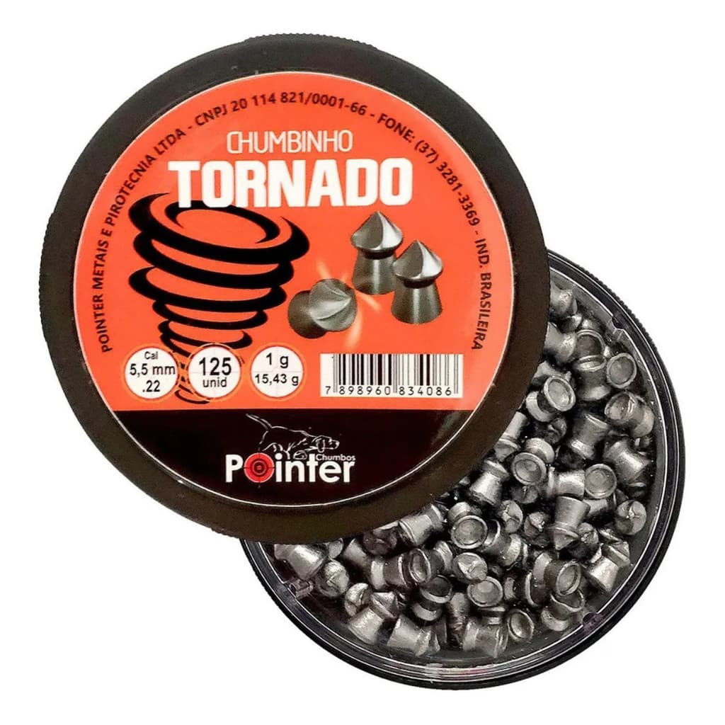 Chumbinho Pointer Tornado 5.5mm Pontiagudo – 125un Precisão e Impacto p/ Tiro e Caça
