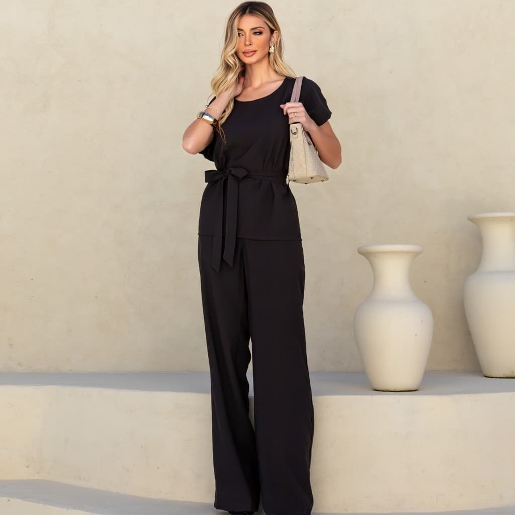Conjunto Feminino Alfaiataria Elegante com Faixa Cintura