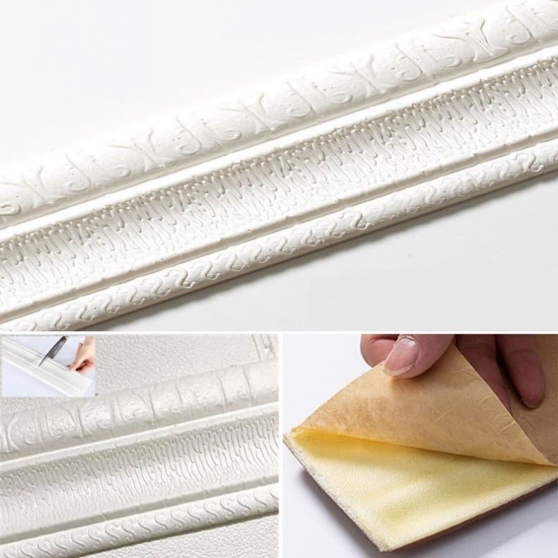 Macio 2.3m Autoadesivo À Prova D'água Padrão 3D Papel De Parede Linha Decorativa Rodapé Decoração Sala De Estar Adesivo