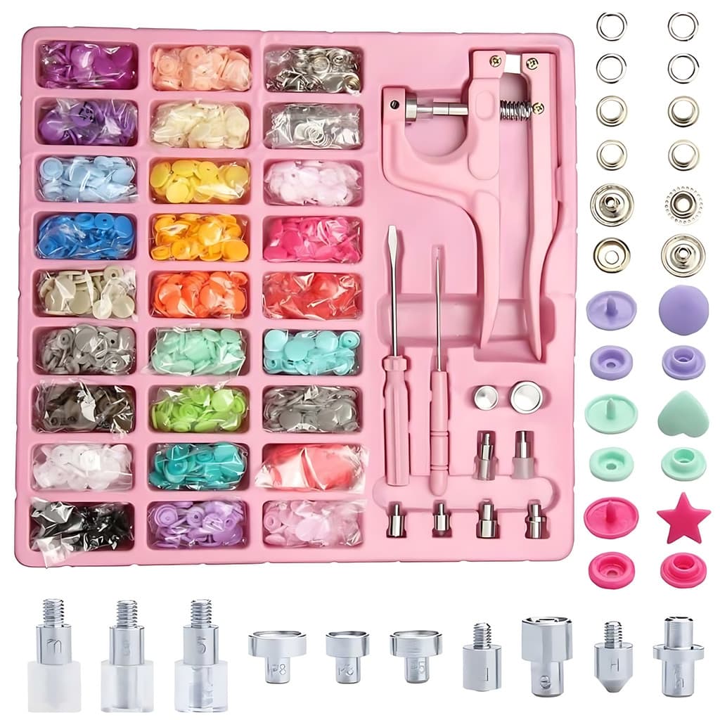 Alicate 3 Em 1 Pregar Botão Pressão Ritas Ilhós Matriz Rosa