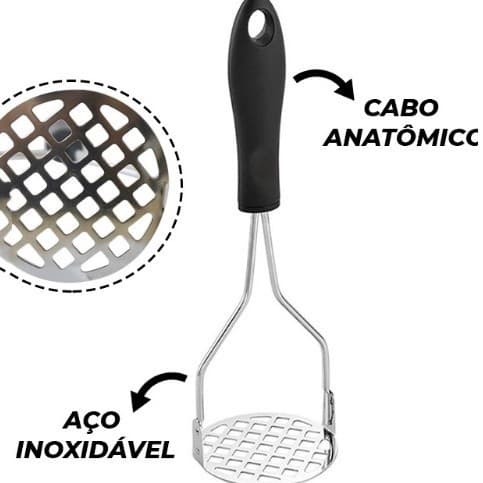 Amassador de Batatas Espremedor Manual Legumes Multiuso Aço Inox Com Cabo Plastico Cozinha Multiuso