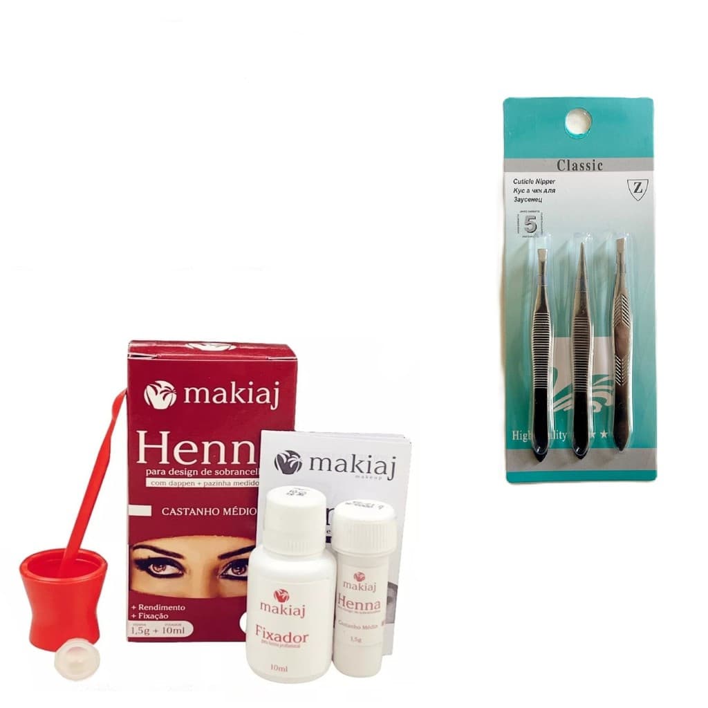 Kit 4 Henna Sobrancelha de Makiaj 7 Cores 1 Henna e 3 Pinça