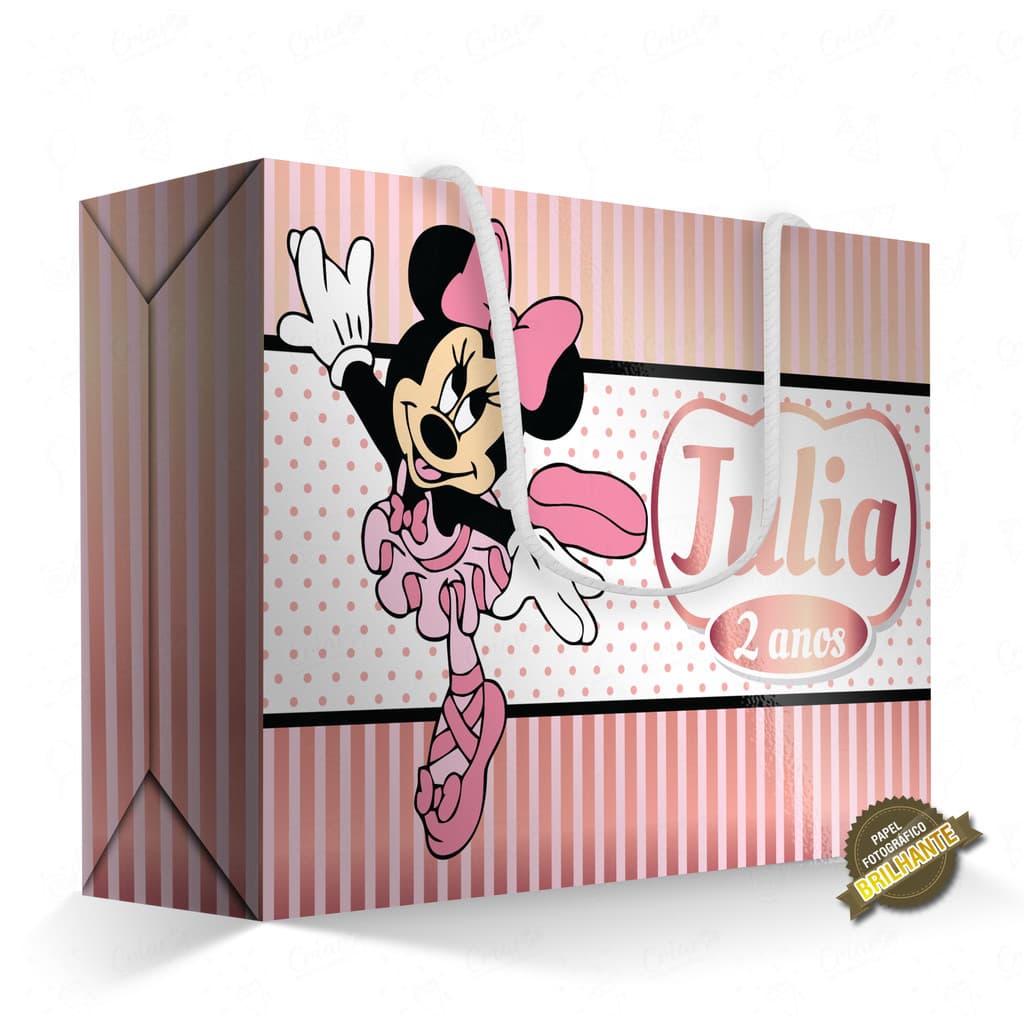 10, 15, 20 ou 25 unid - Caixa Surpresa - Minnie Bailarina - [QUALIDADE PREMIUM COM BRILHO] - Sacolinha Personalizada
