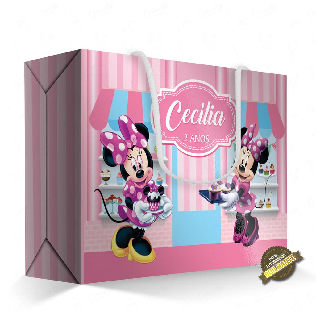 10, 15, 20 ou 25 unid - Caixa Surpresa - Minnie Confeiteira - [QUALIDADE PREMIUM COM BRILHO] - Sacolinha Personalizada