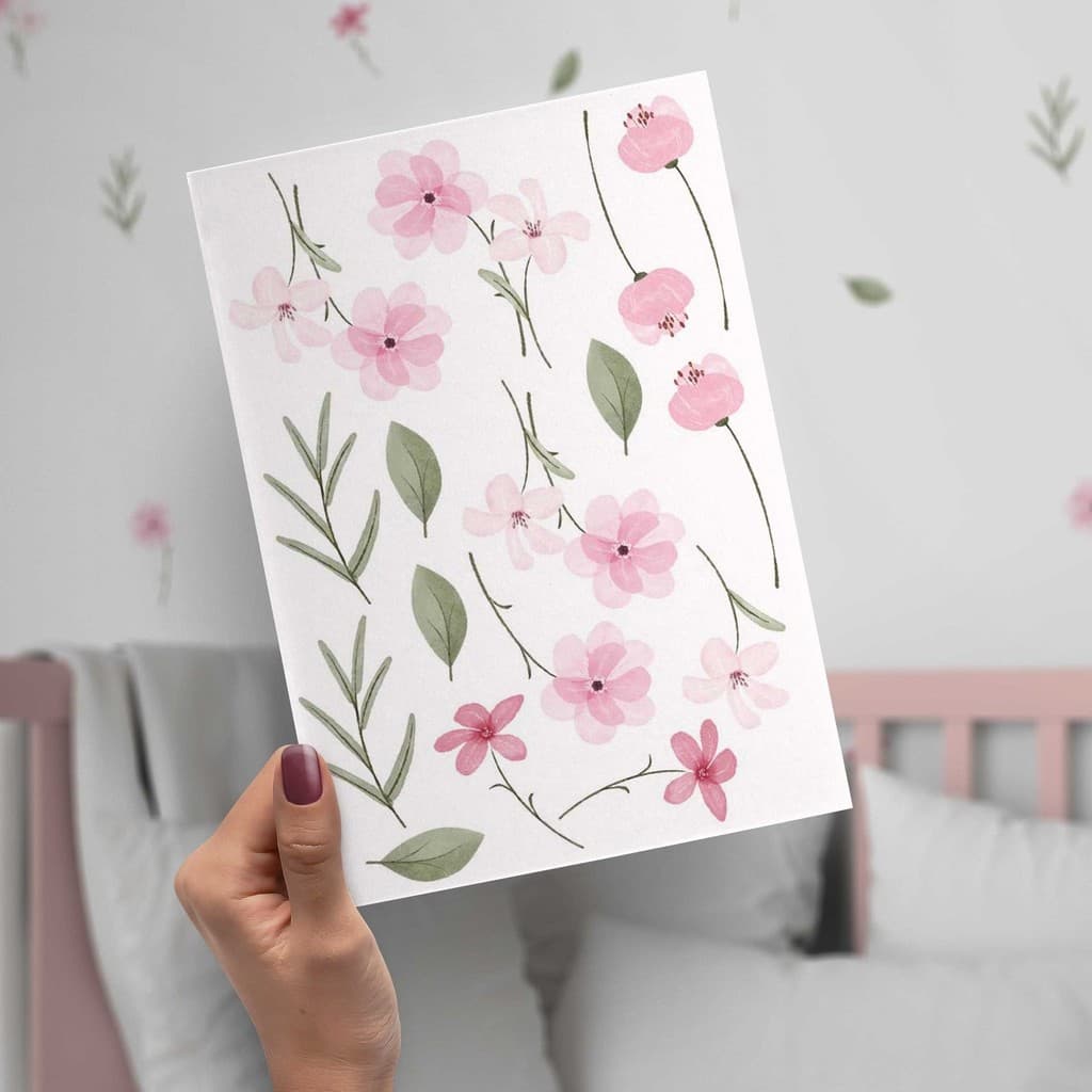 Adesivos de Parede  Flores e Raminhos em aquarela efeito pintada à mão Quarto de bebê Menina