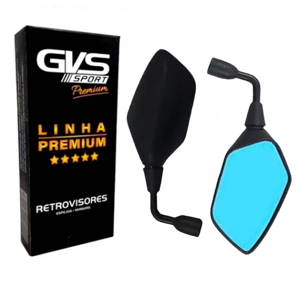Retrovisor GVS XRE 300 Fixo Rebaixado 90° Haste Curta Rosca Honda Lente Convexa Azul