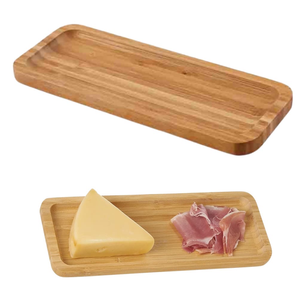 Kit 02 Petisqueira Bambu Retangular Petisco Frios Queijo Eventos Churrasco Reuniões Decoração Casa Banheiro Cozinha 26cm