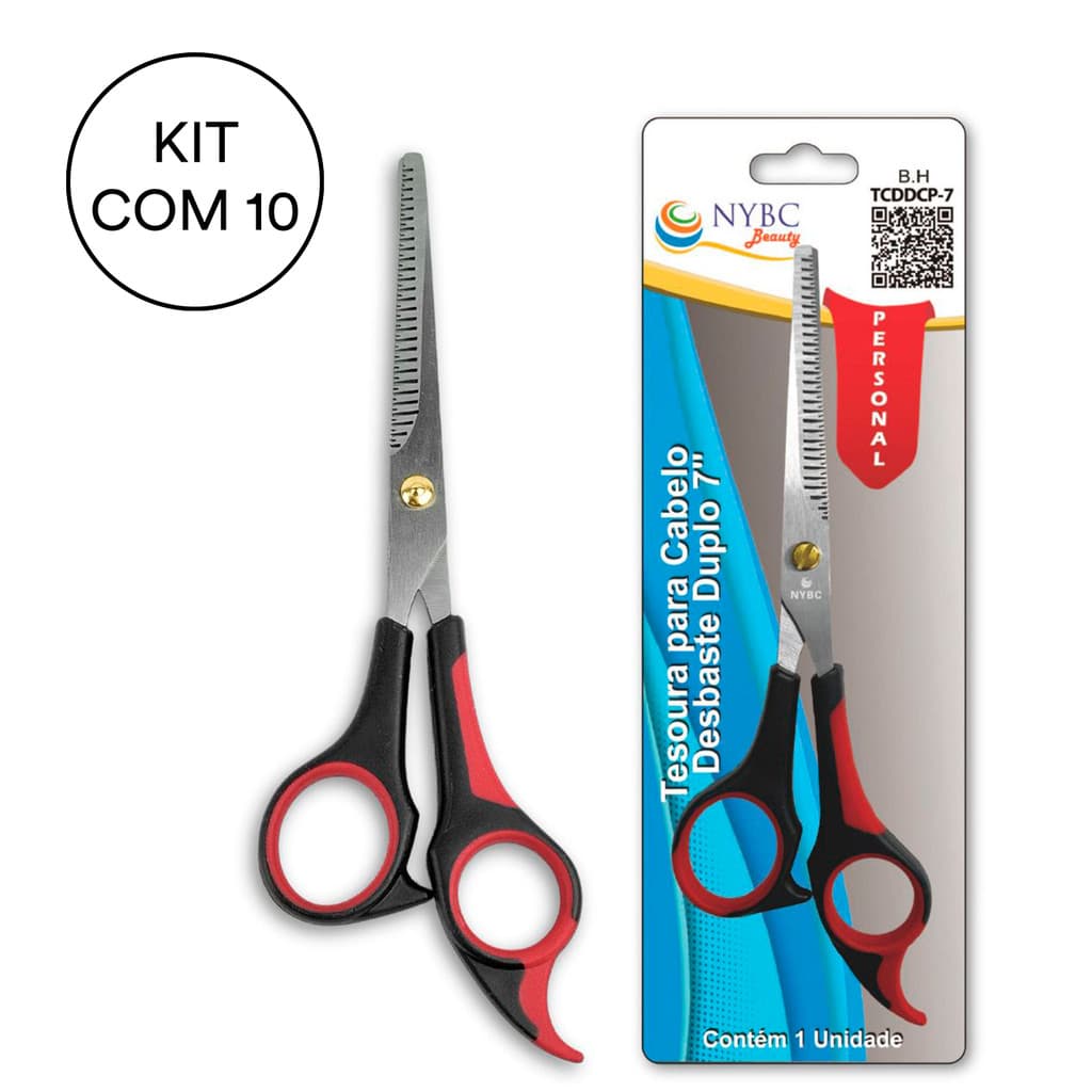 Kit 10 Tesoura Para Cabelo Desbaste Duplo 7" - 182Mm NYBC
