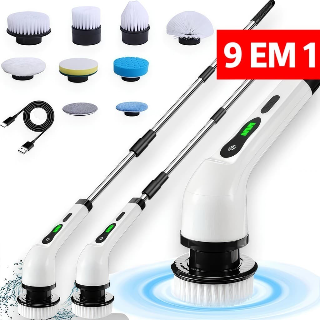 Escova Eletrica de Limpeza 9/7/5 em 1 Sem Fio Limpador Multiuso Para Cozinha Banheiro Prático