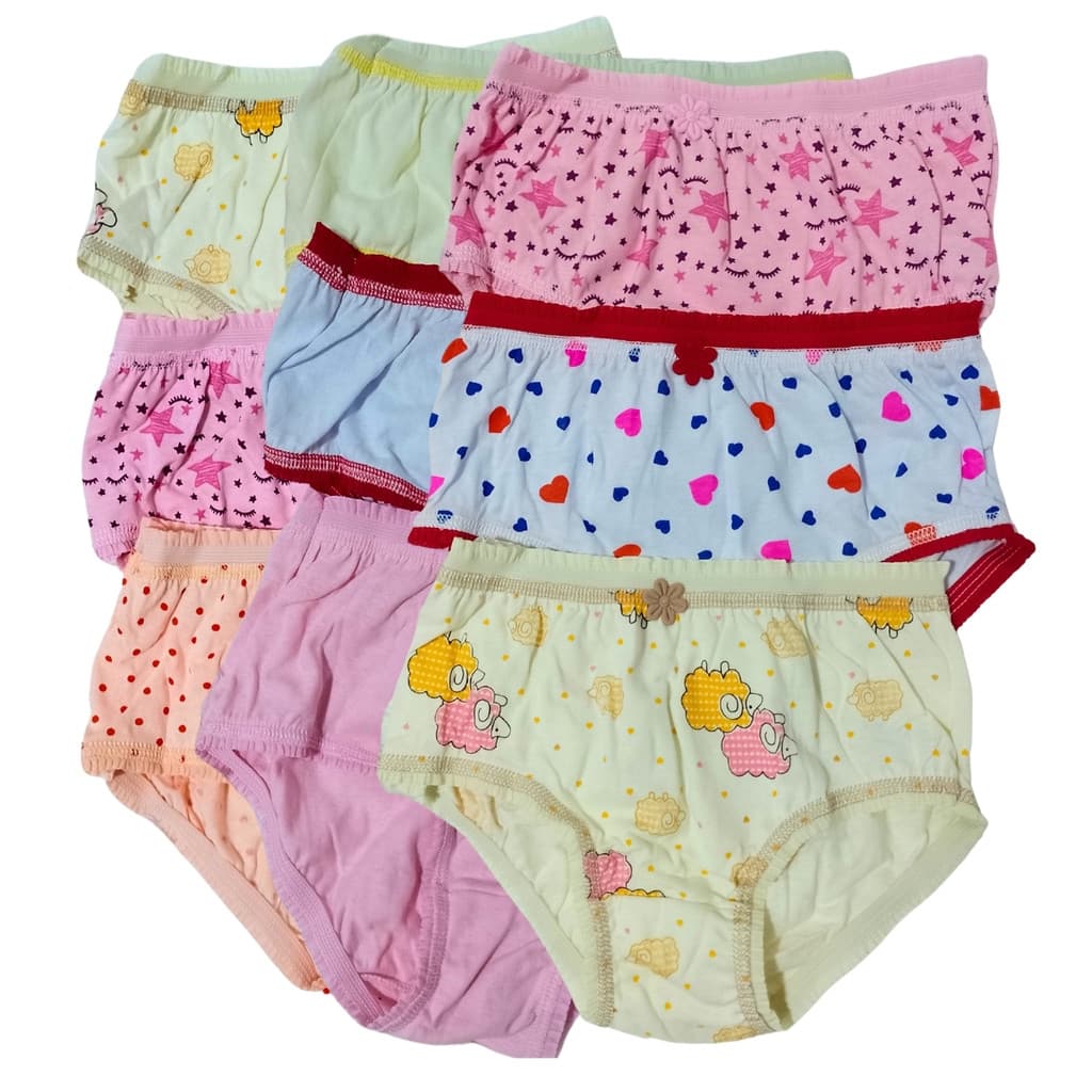 Kit 9 Calcinhas Infantil Juvenil Menina Lisa e Estampada Kellynha Kids Criança - 100% Algodão