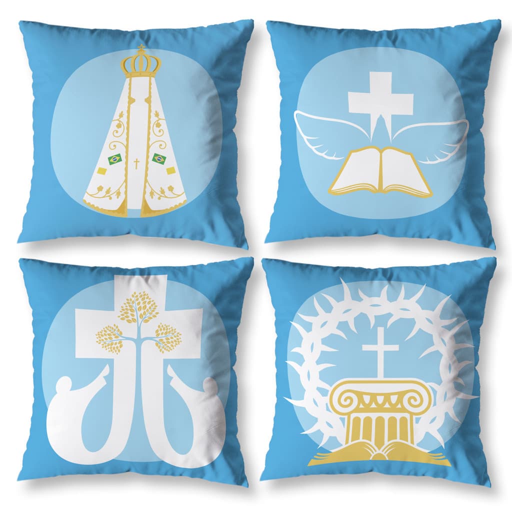 Kit 4 Capas de Almofada Nossa Senhora Aparecida Decorativa Com Zíper Digital Mãezinha Maria