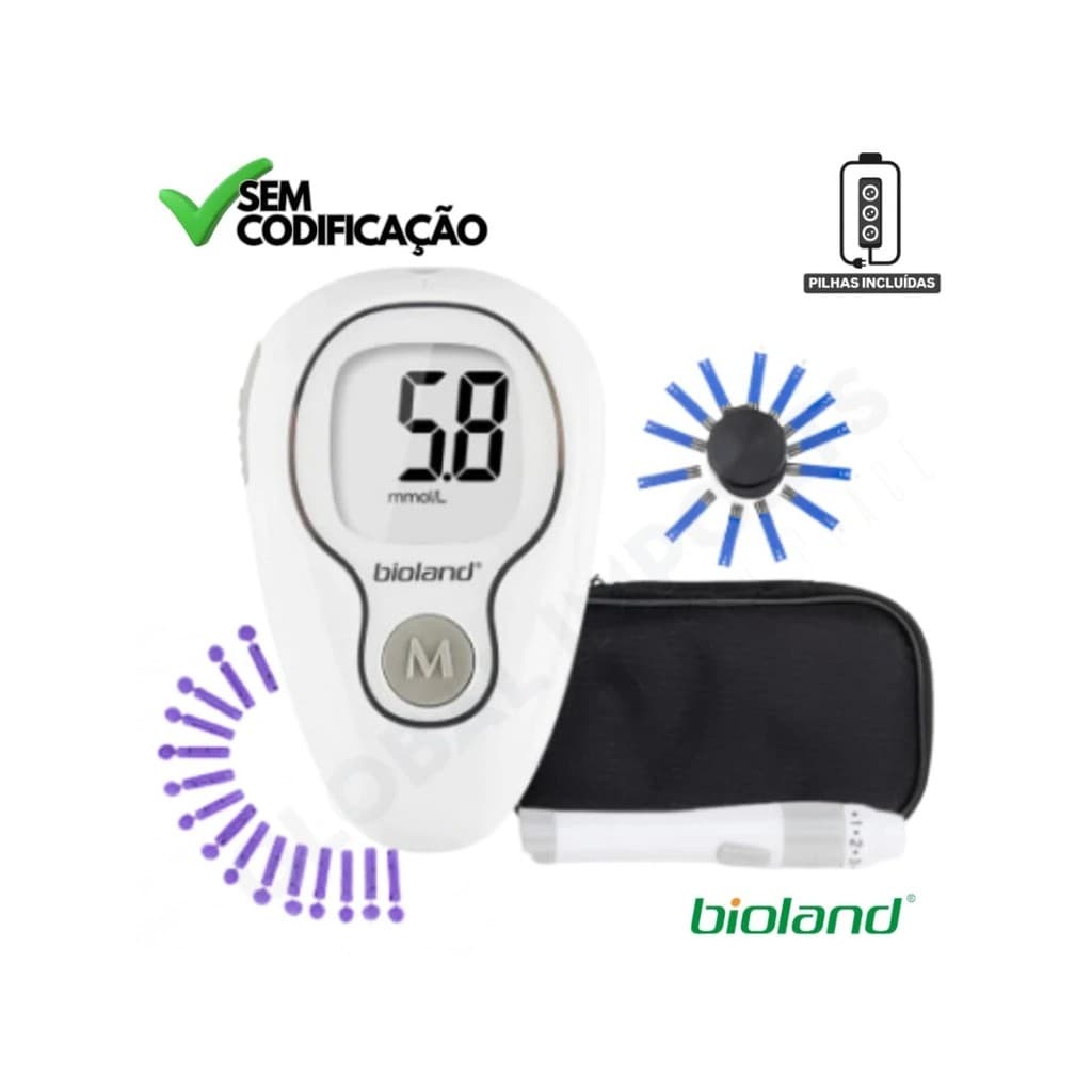 Medidor De Glicose Aparelho Diabetes Teste Glicemia Digital G-425 Completo - Bioland
