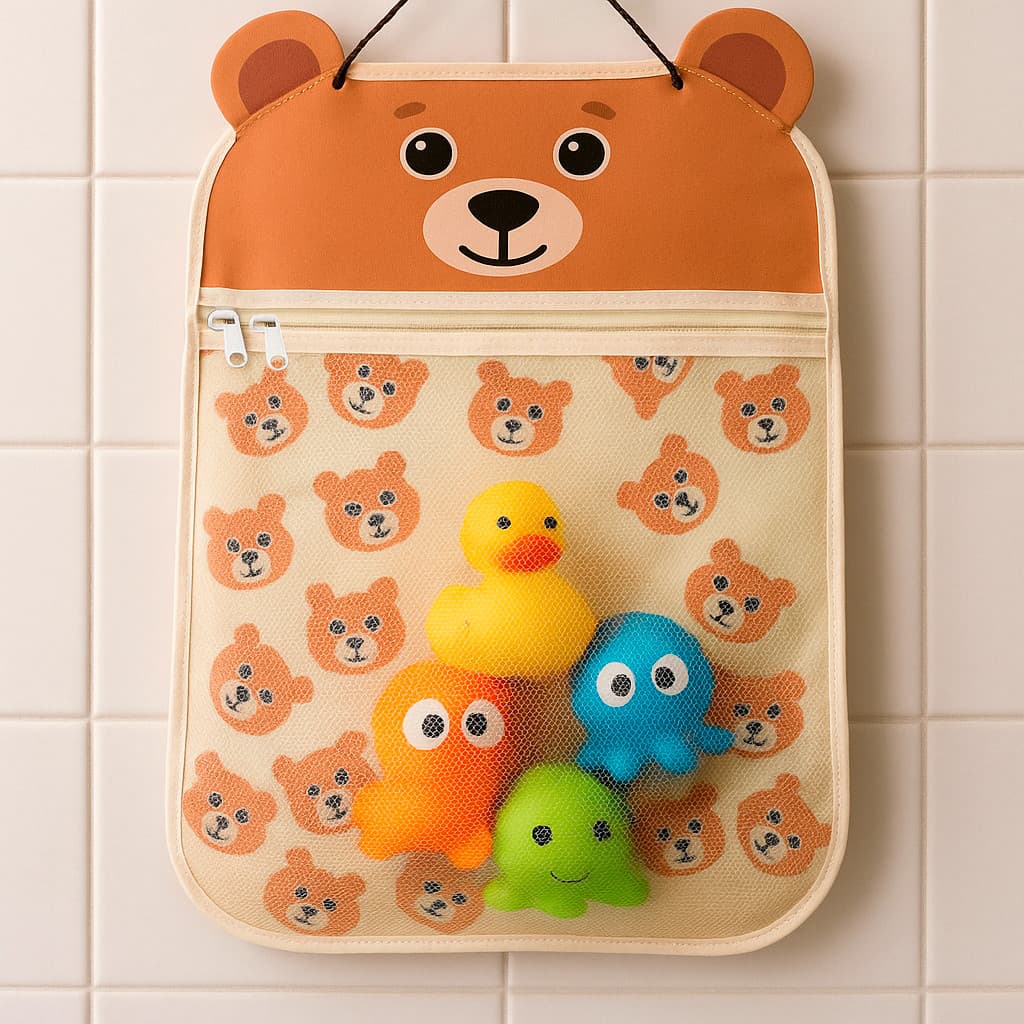 Cesto de brinquedos organizador de parede e banho Infantil com Estampa de Bichinhos