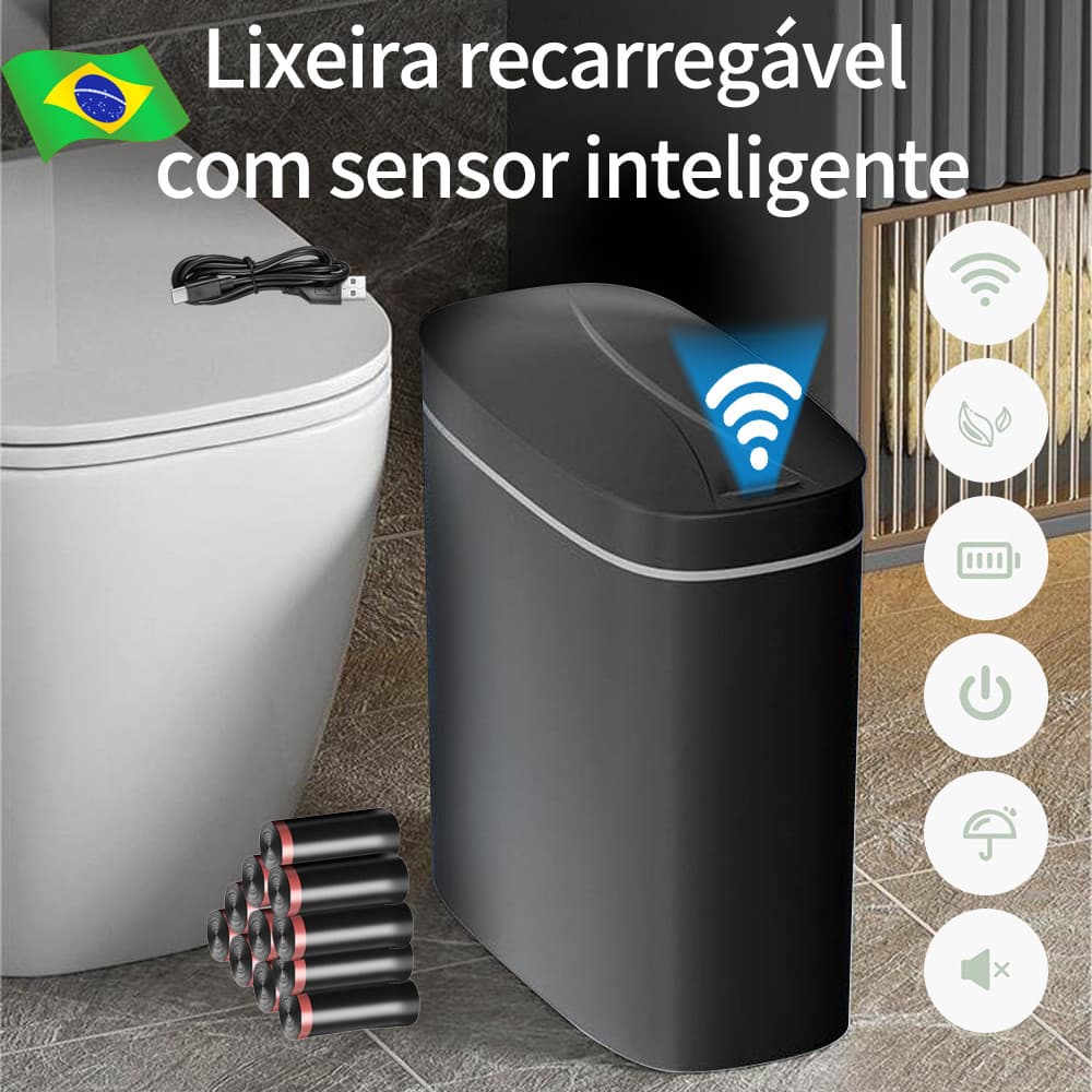 14L USB carregamento 3 modos casa inteligente com detecção automática lata lixo à prova d'água cozinha banheiro