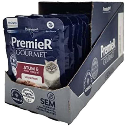 Kit 20 Sachês Premier Gourmet Gatos Adulto Castrado Atum 70g