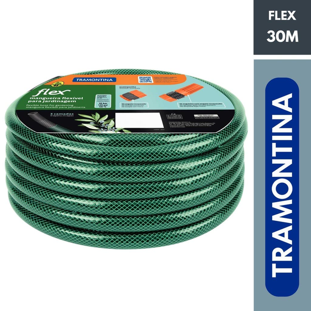 Mangueira Tramontina Flex 30 Metros Verde Engate E Esguicho
