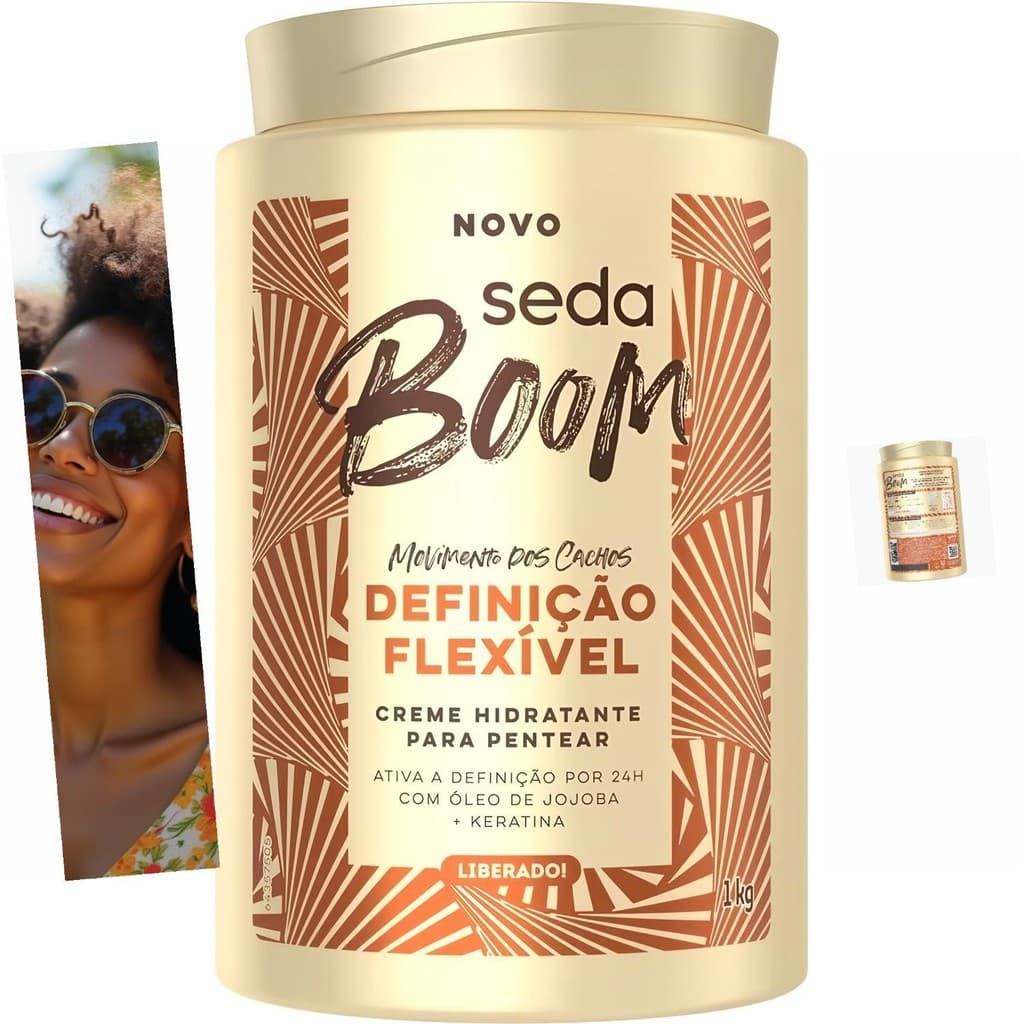 Creme Pentear Seda Boom Definição Flexível 1kg Cabelos Naturais Brilho Óleo de Jojoba 24h Fragrância 72h