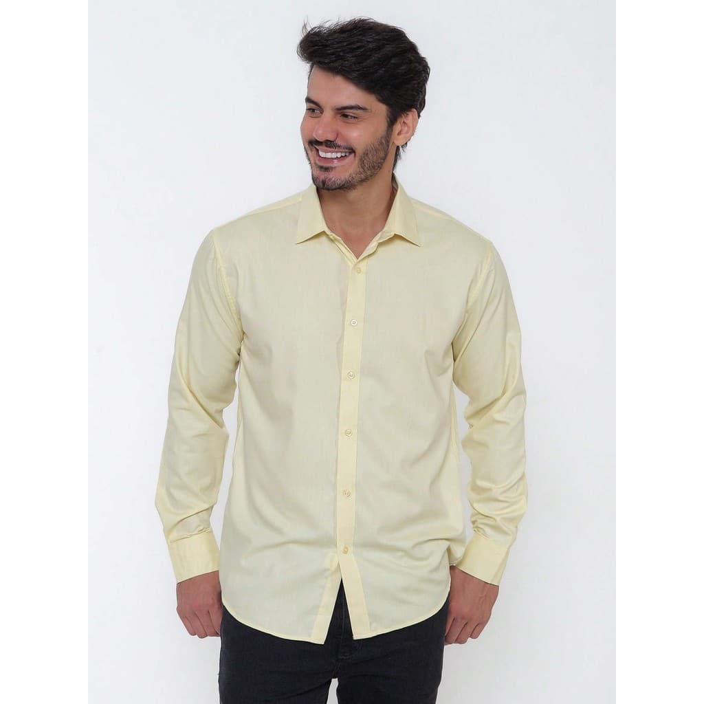 Novo Camisa de linho masculina de corte slim e cor sólida, adequada para uso profissional e casual