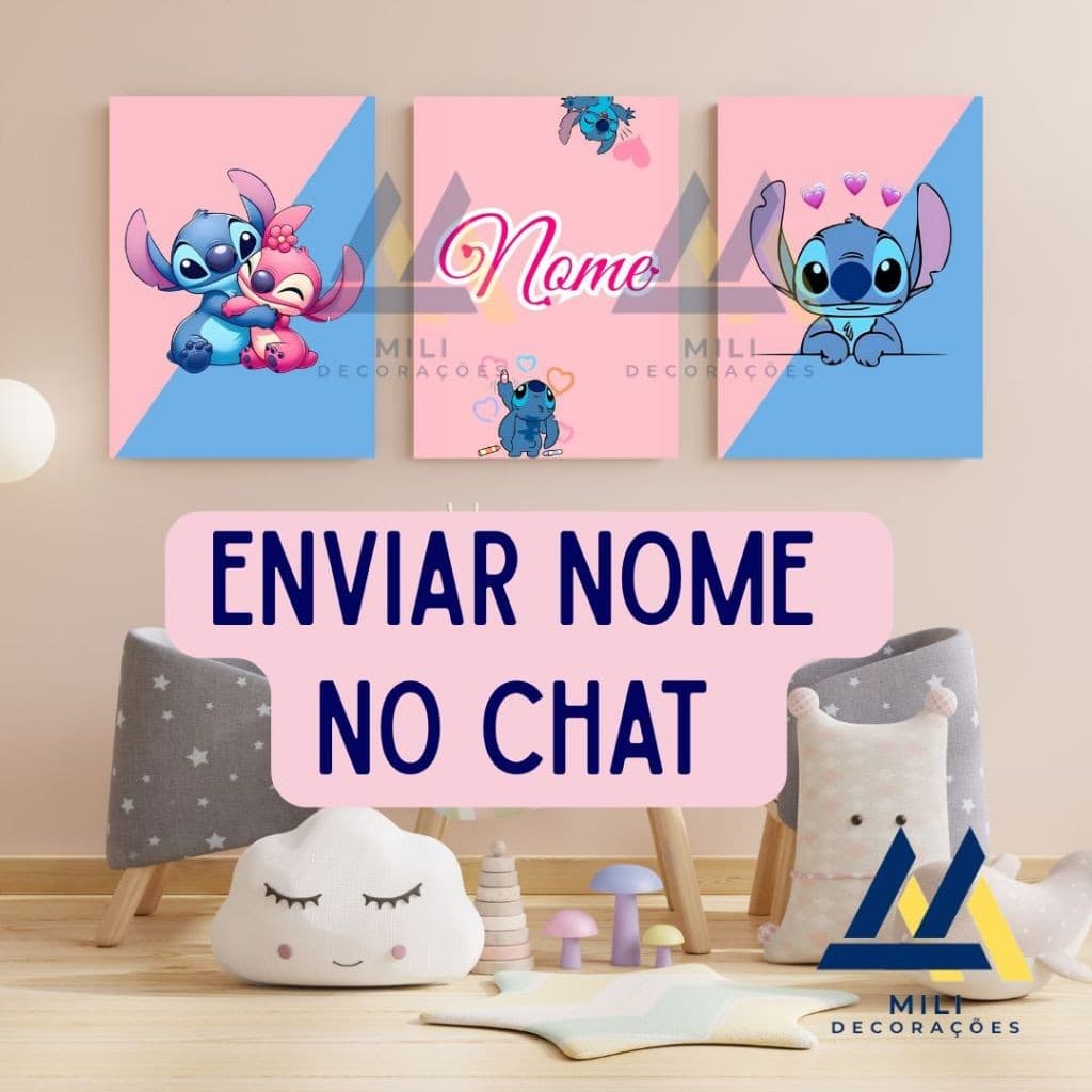Quadro Decorativo Liloh E Stitch Rosa Decoração Luxo Infantil Quarto