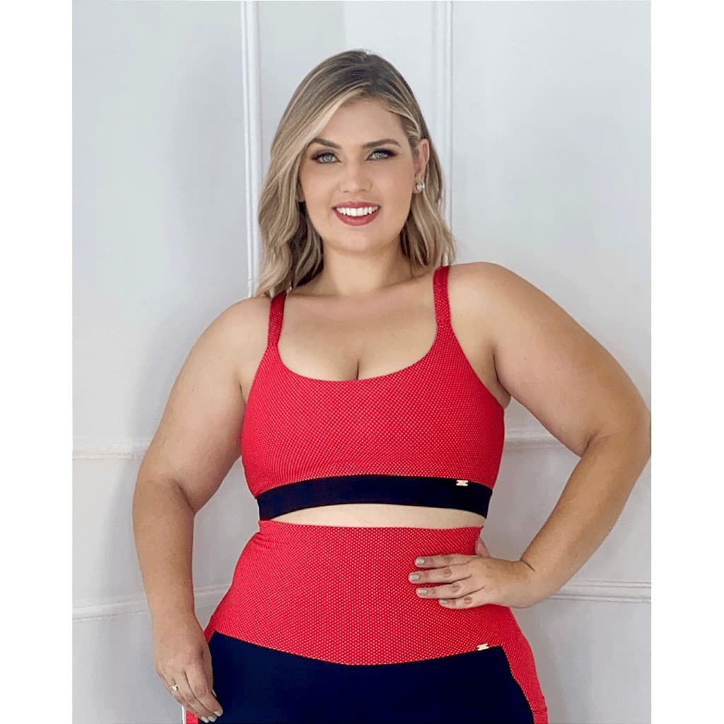 Top Fitness Sustentação Vermelho Poa Clara