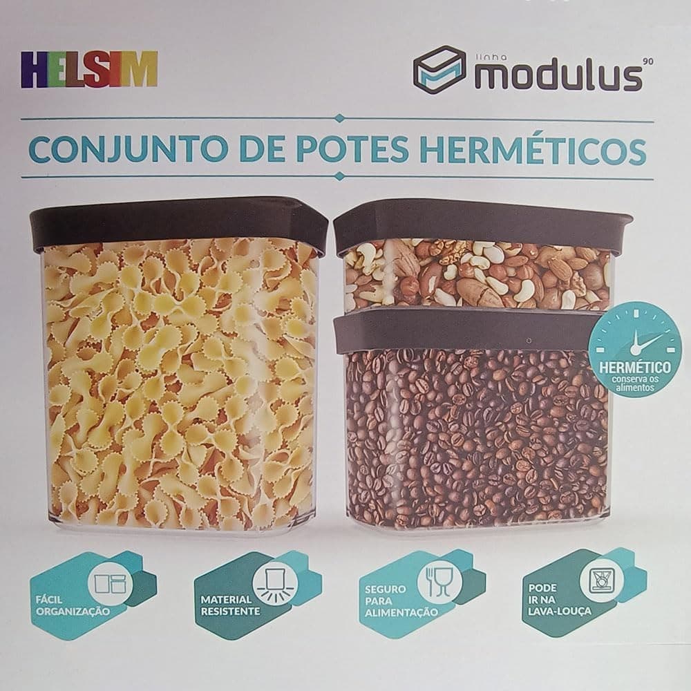 Kit 3 Potes Herméticos de Mantimentos Modulus 90