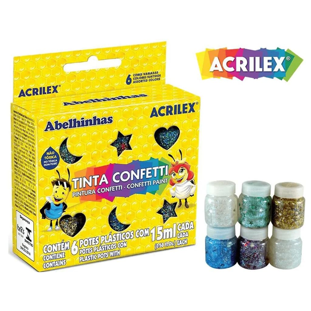 Tinta Confetti Conj.Com 6 cores 15ml - Acrilex