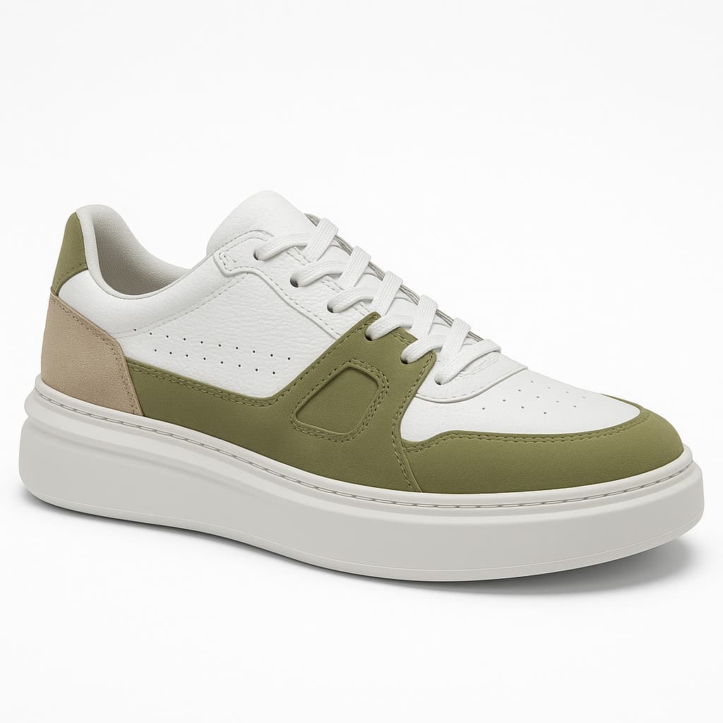 Tênis Casual Detuli Couro Branco/Verde - Estiloso, casual e confortável