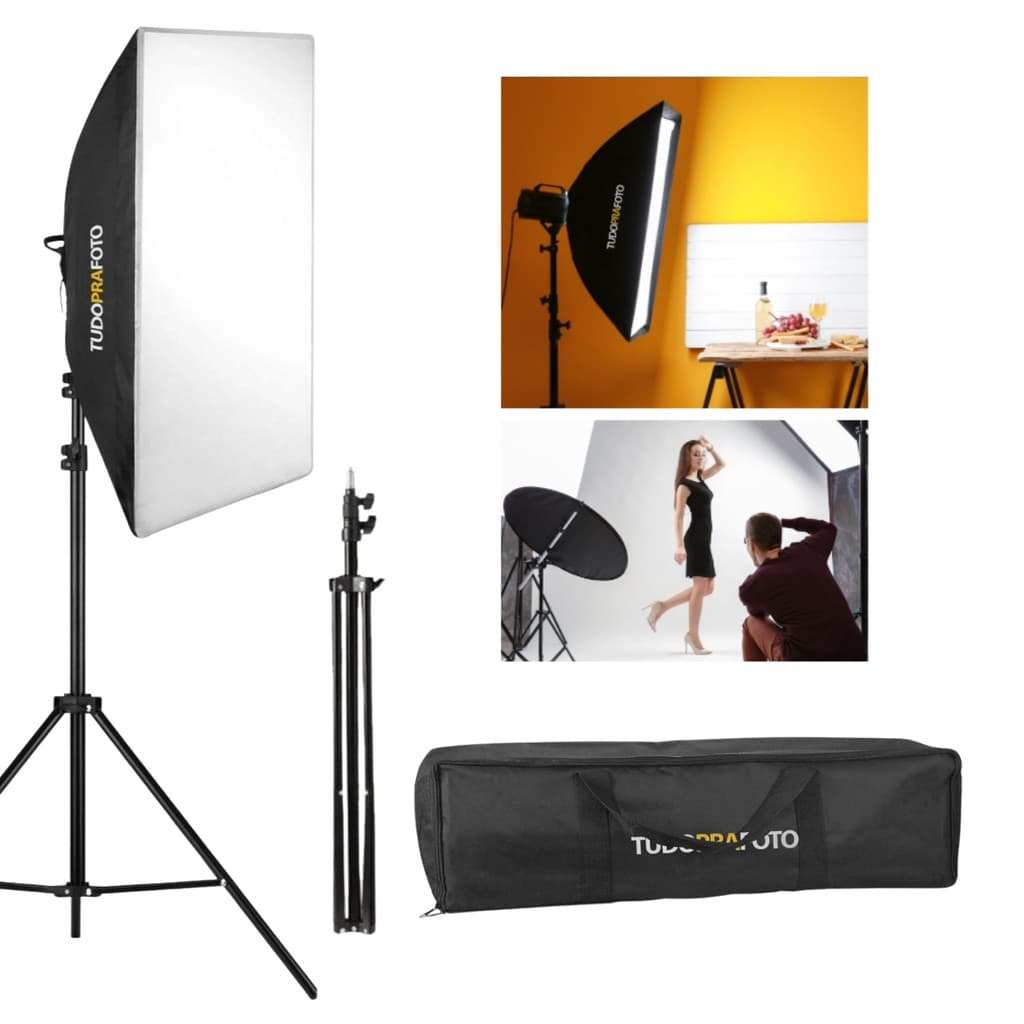 Softbox 50x70cm TUDOPRAFOTO Bivolt + Tripé 2m + Bolsa de Transporte