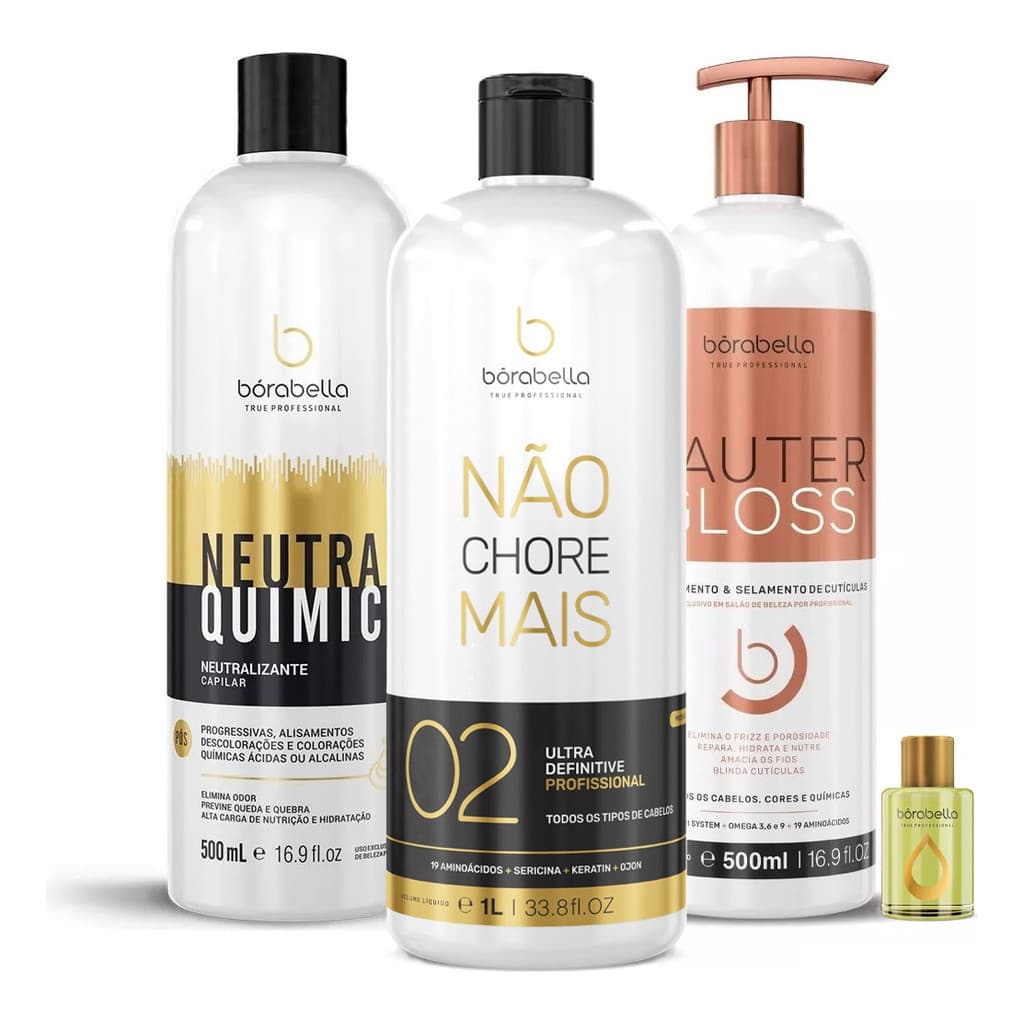 Borabella Passo 2 Não Chore Mais 1l + Cautergloss Cauterização 500ml + Neutraquimic Neutraliza pH 500ml