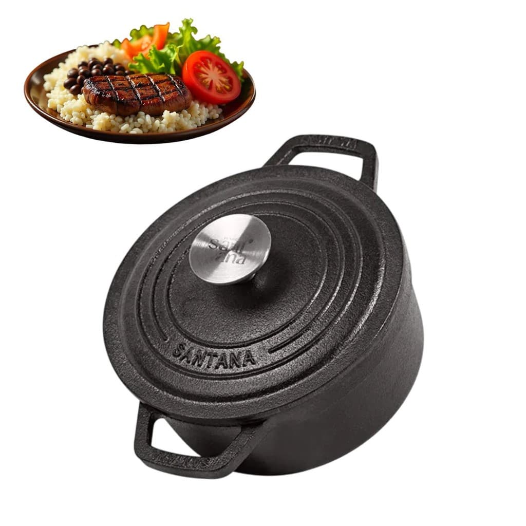 Panela Caçarola Neo Santana de Ferro Fundido Pequena 18cm com Tampa Fogão Gás Forno Indução Lenha
