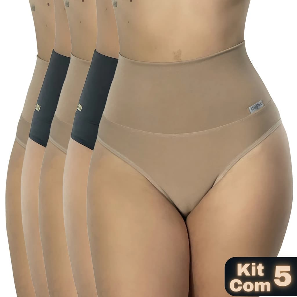 kit 5 Cintas Suplex Alta Compressão Cós Duplo Pós-Parto Não Enrola Gestante