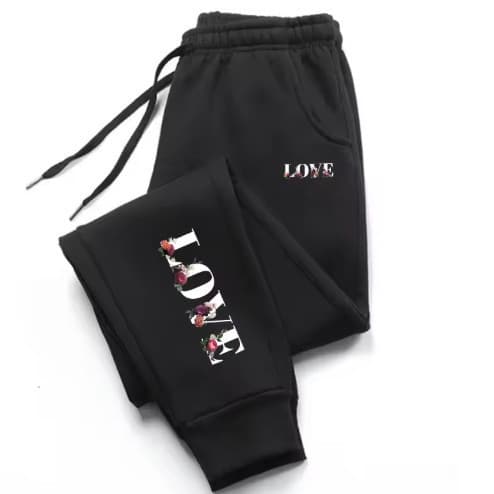 Calça Moletom Estampada Love Floral Algodão Confortavel Casual Tendencia Forrado Moda Jogger