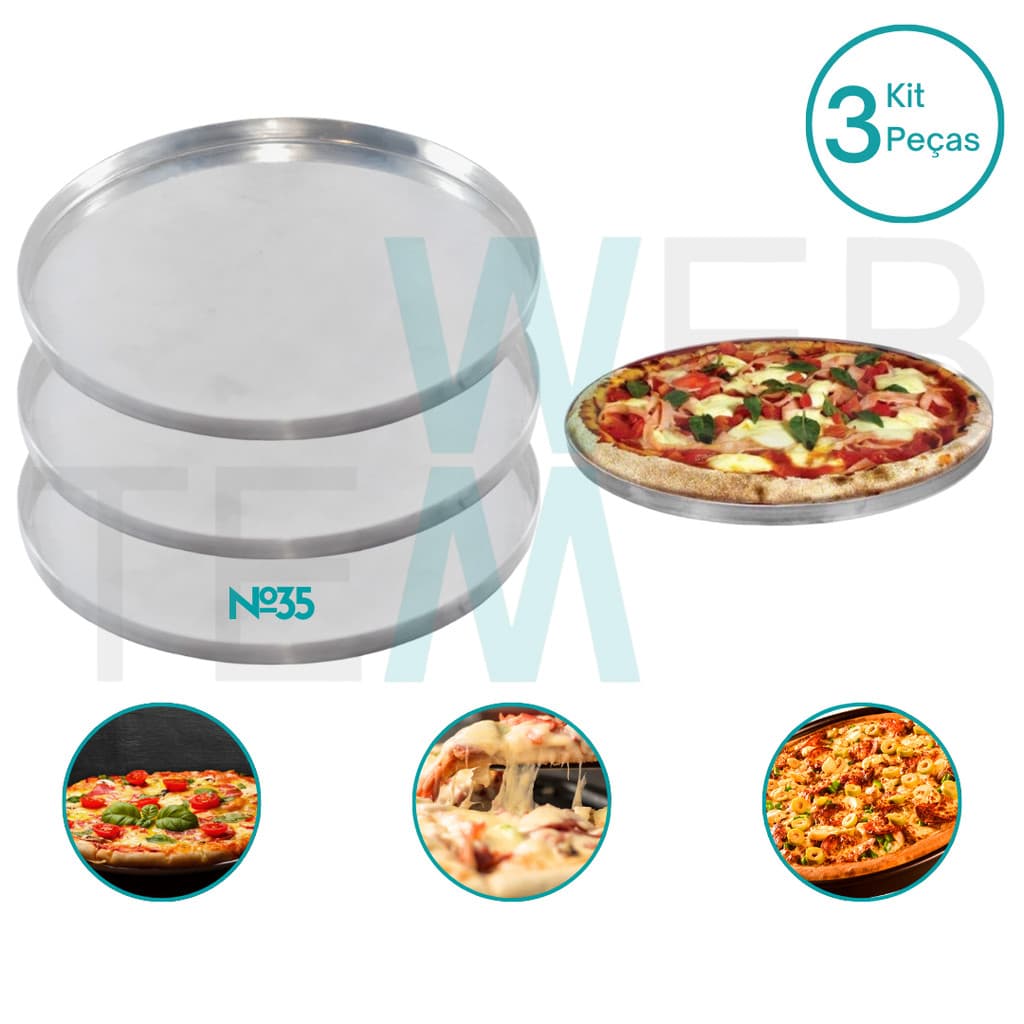 Kit 3 Formas de Pizza nº 35 de Alumínio Sustentável para Pizzas Crocantes