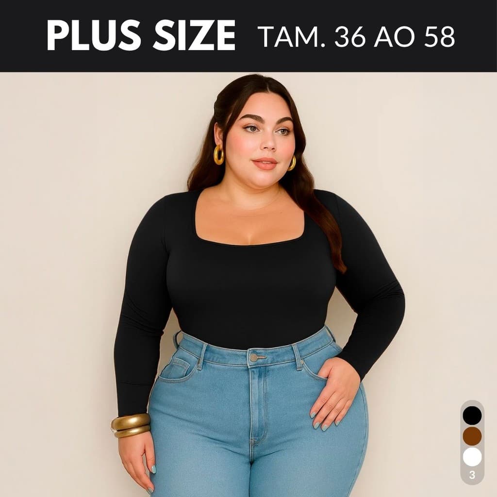 Body Feminino Plus Size Decote Quadrado Body Manga Longa Feminino Body Preto Body Marrom