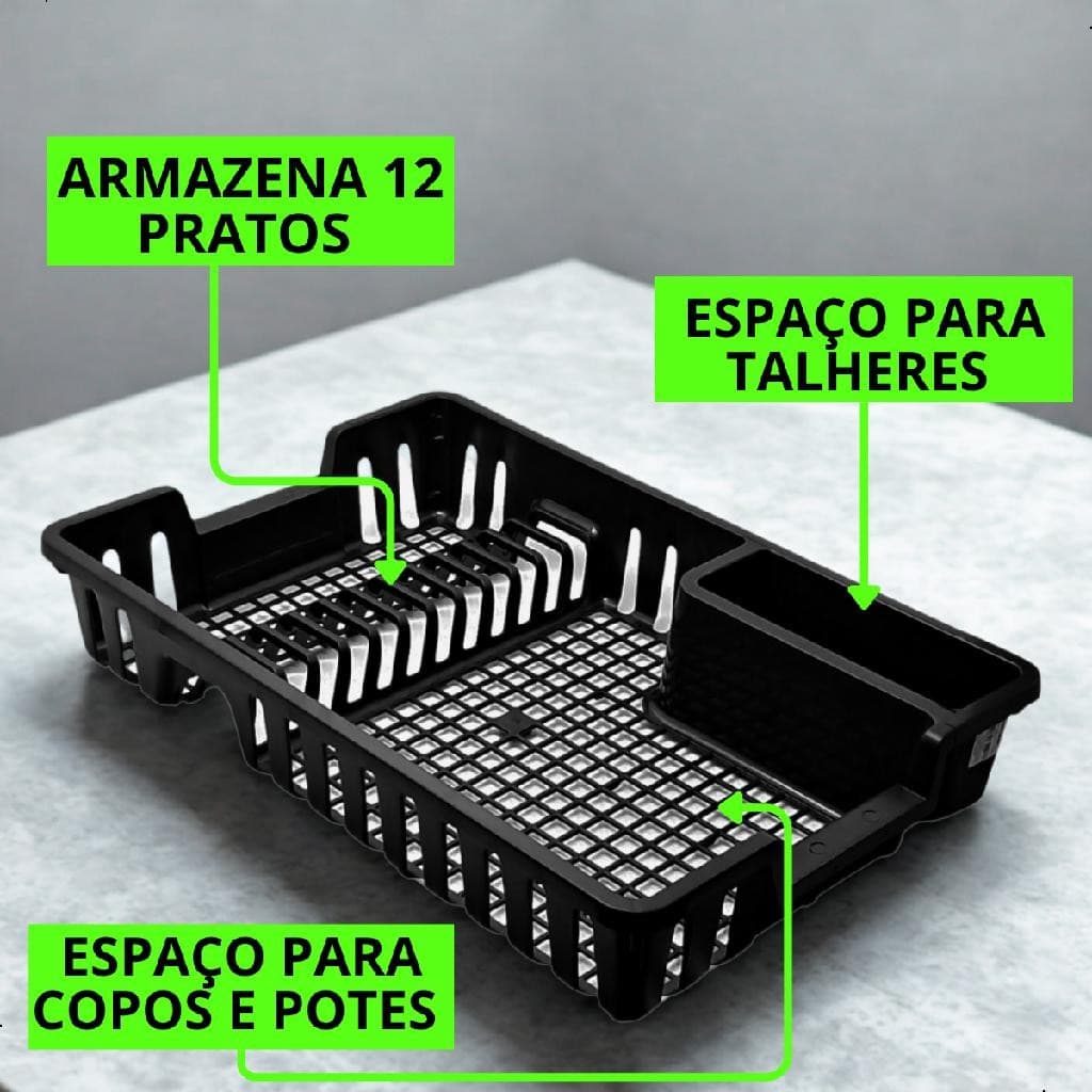 Escorredor De Louça Elegante 12 Pratos Copo Porta Talheres Pia Cozinha Preto Branco Cinza