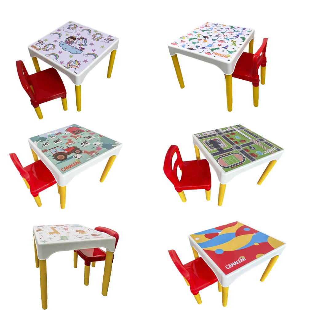 Conjunto Mesa Mesinha Infantil Com 1 Cadeira Escolar Plástica Camaleão