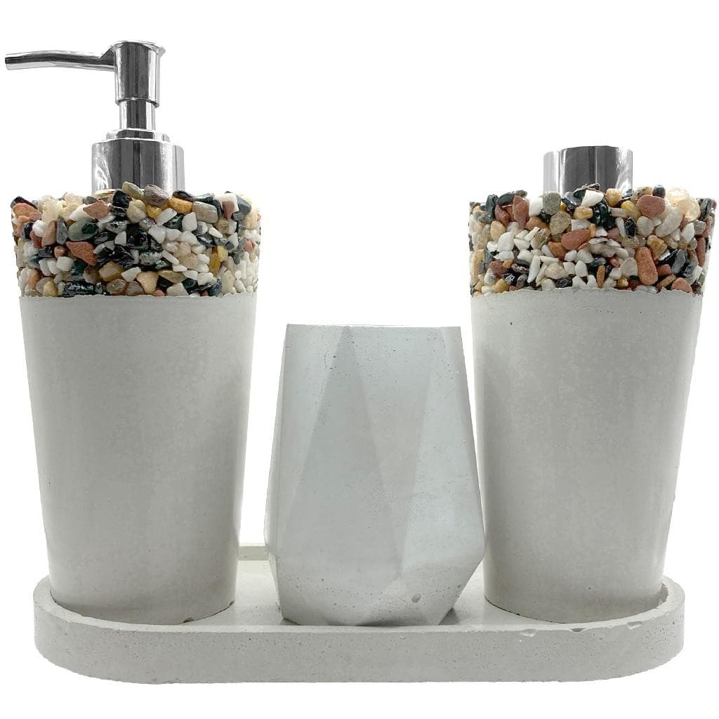Kit Lavabo Artesanal com Pedras Naturais Saboneteira Porta‑Escovas e Aromatizador Rústica
