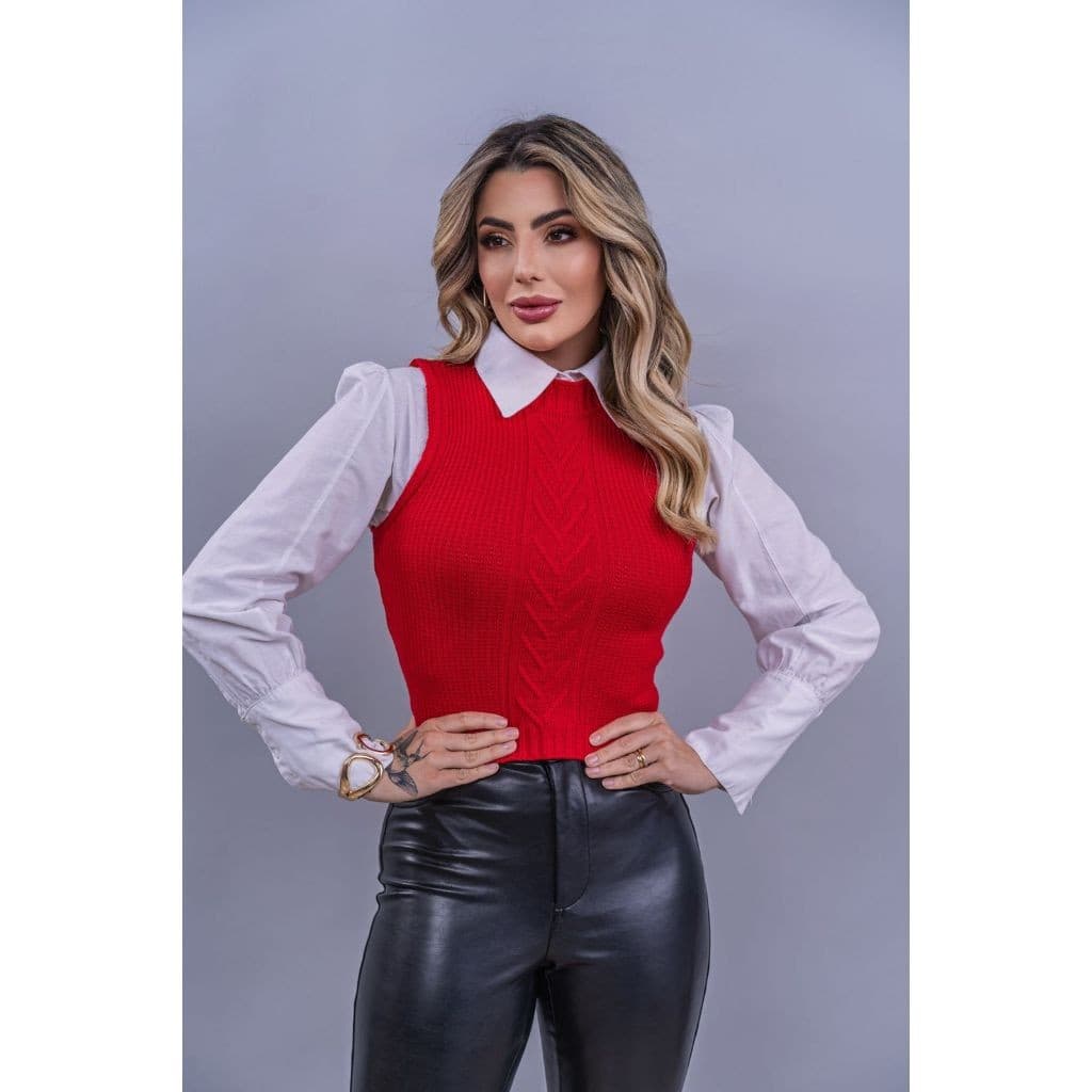 Colete Cropped Modal Tricot Trança Crochê Feminino Regata Moda Inverno Verão Charmilly Tricot