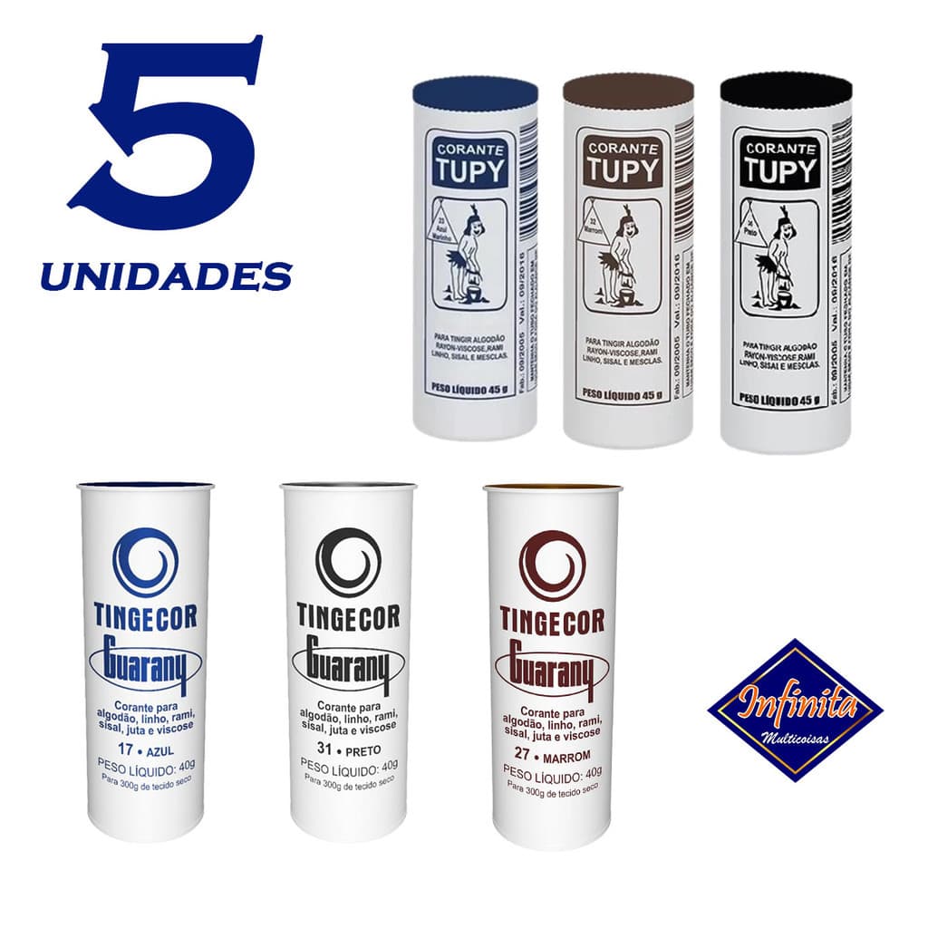 Kit 1 a 5 Corante tingir tecidos roupas jeans artesanato